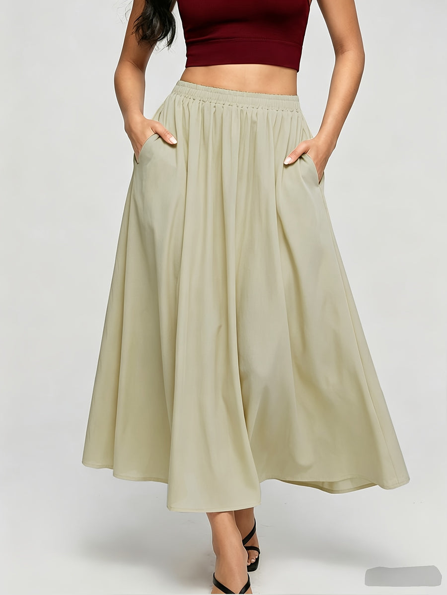 Summer Solid Color Women's Casual Sports Short Skirt, Simple Basic Style Skirt - Khaki