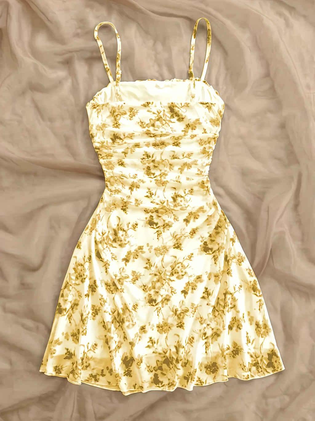 Women'S New Floral Print Halter Dress, Fashionable And Elegant, All-Season Wear - Lemon Yellow