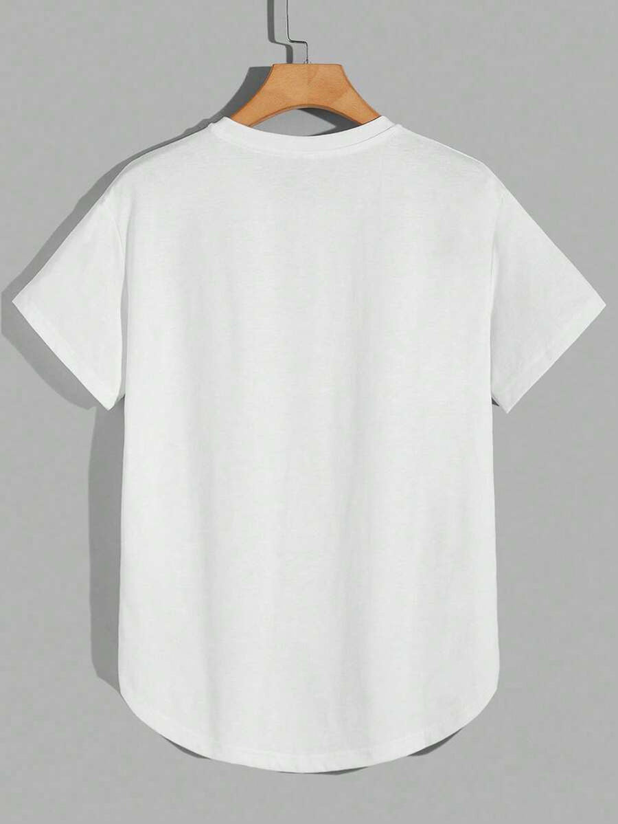 3pcs Men's Loose-Fit Short-Sleeve T-Shirt - High-Stretch Wrinkle-Resistant Streetwear Tee with Curved Hemline, Round Neck Solid Color Shirt Suitable for Gym, Summer Camping & Casual Wear, Machine Washable for Lifestyles - White