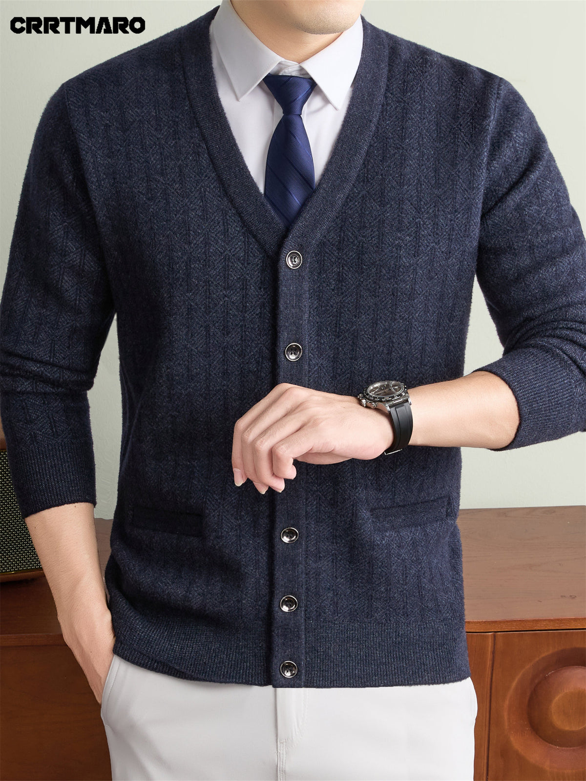 Men'S Thick V-Neck Knit Cardigan, Warm Casual Layering Top for Fall And Winter - Medium Gray