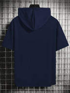 Men'S Summer T-Shirt, Easy Small Logo Print Men'S Hooded Short Sleeve, Soft Comfortable Breathable Versatile Fabric Sports T-Shirt, Loose Slimming Men'S Hoodie Easy Print Top - Navy Color