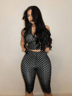 Fashionable Women's Sexy Black and White Polka Dot Halter Neck Set - Mixed colors