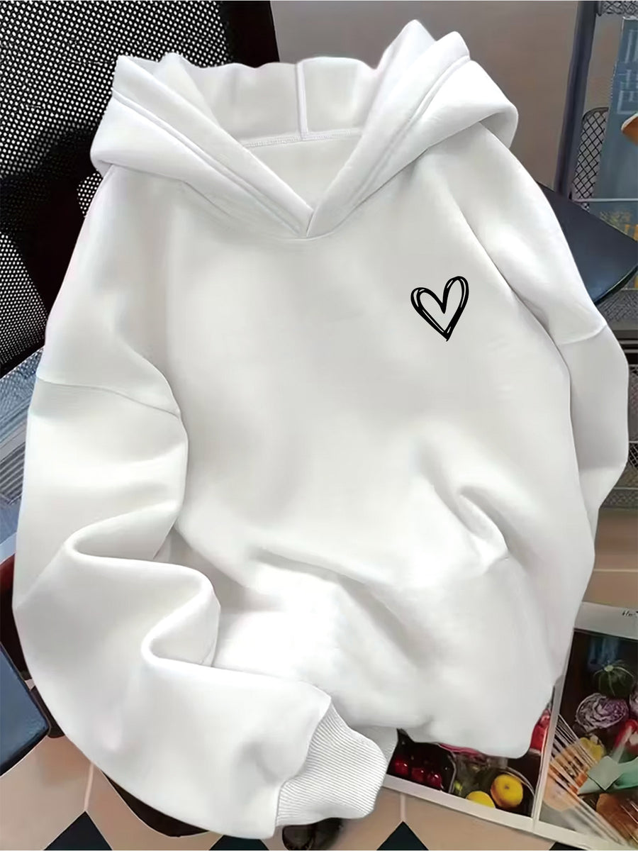 Women's Casual Hooded Sweatshirt Comfortable, Thickened Hoodie Featuring a Graphic Print; Perfect for Autumn and Winter; Cozy and Warm; Suitable for Casual Wear; Machine Washable. - White