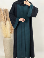 1pc Elegant Muslim Dress with Niche Minimalist Color-Block Design, Fluid and Solid-Paneled, Loose and Unrestrictive, Breathable and Non-Stuffy, Suitable for All Seasons - Dark Green