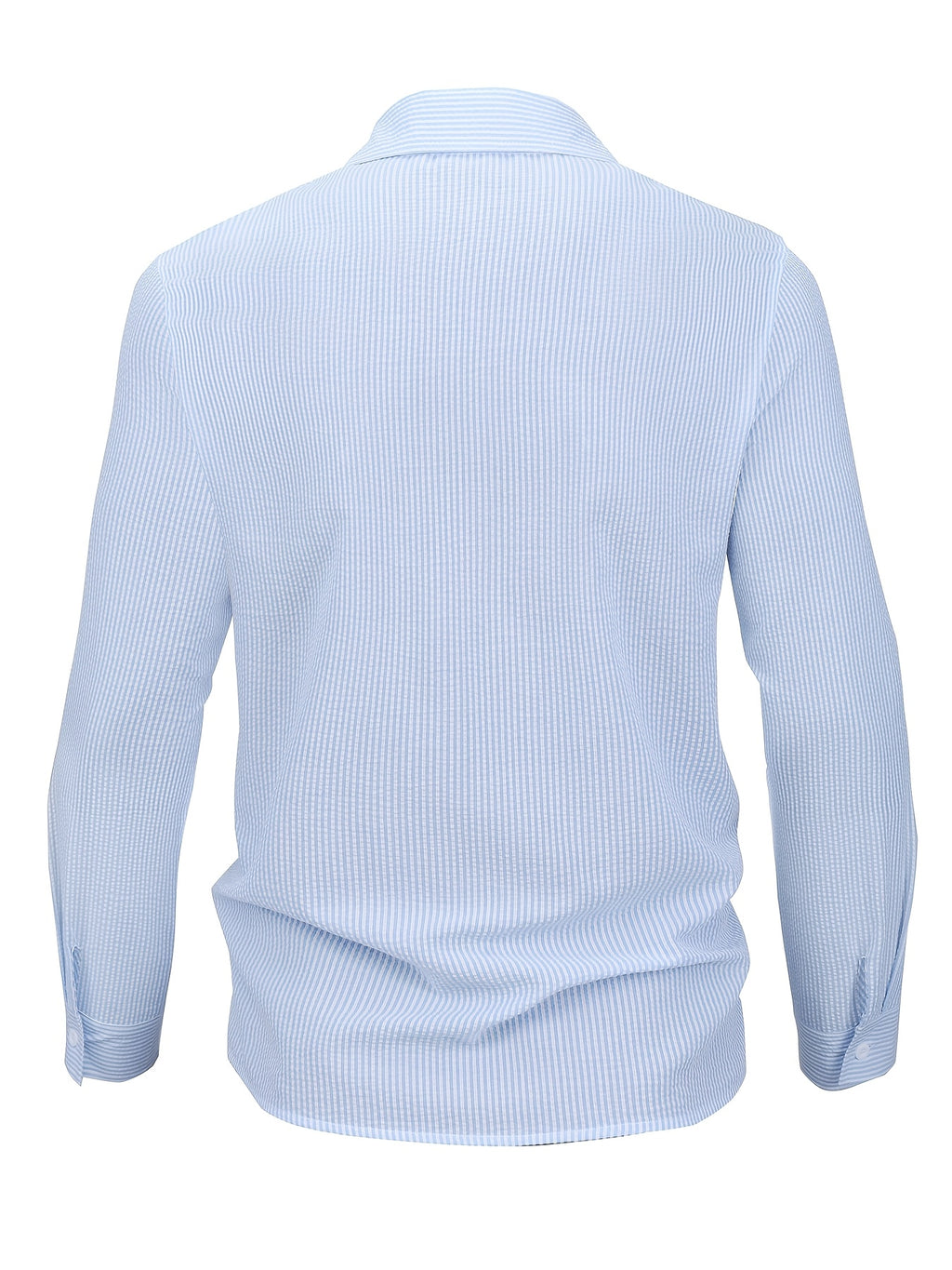 Men's Seersucker Striped Casual Shirt, Spring/Autumn Long Sleeve Notched Lapel Button- Shirt, Men's Fashion Apparel Top, Suitable for Outdoor Vacation Men's Wear - Blue