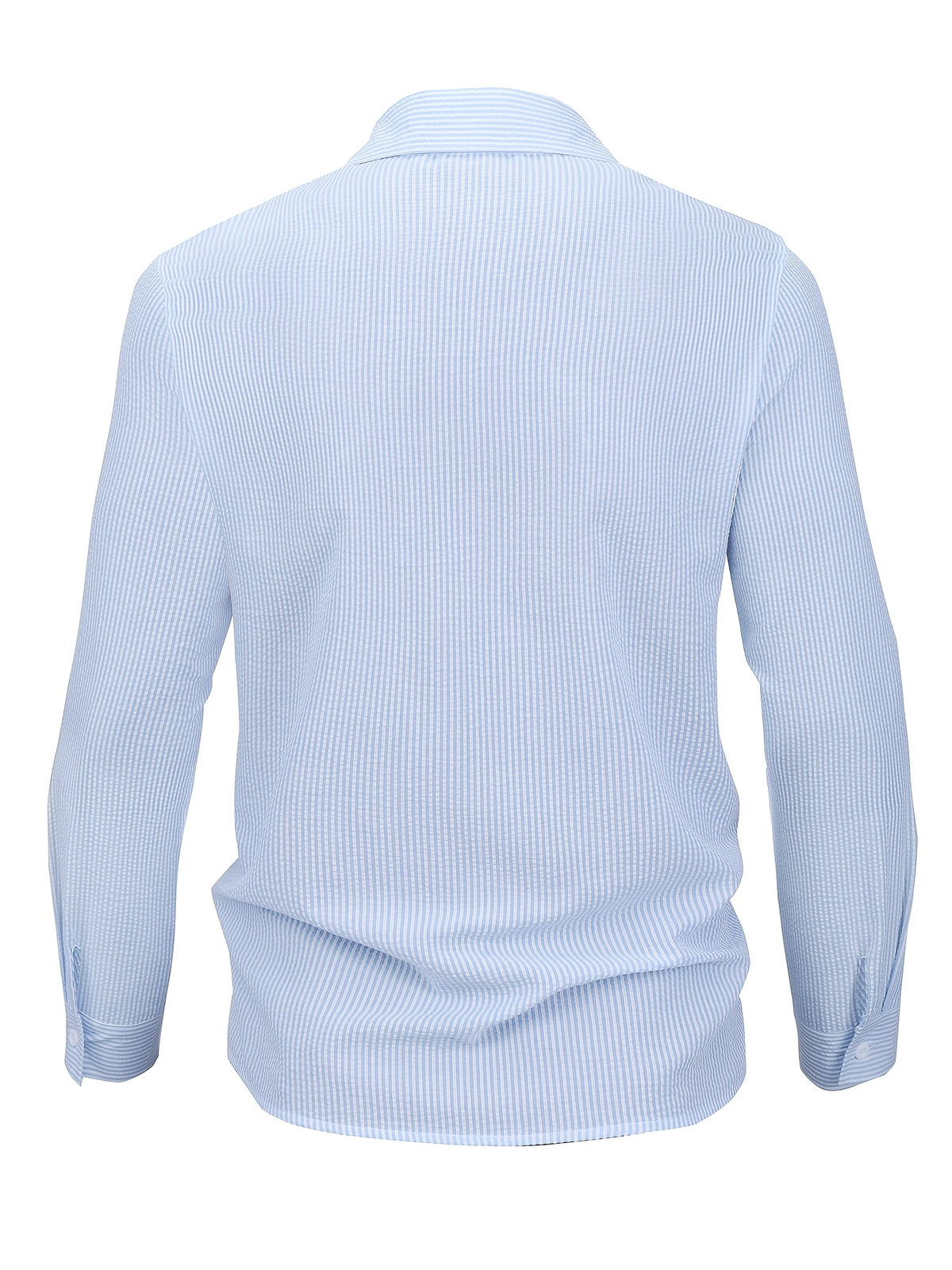 Men's Seersucker Striped Casual Shirt, Spring/Autumn Long Sleeve Notched Lapel Button- Shirt, Men's Fashion Apparel Top, Suitable for Outdoor Vacation Men's Wear - Blue