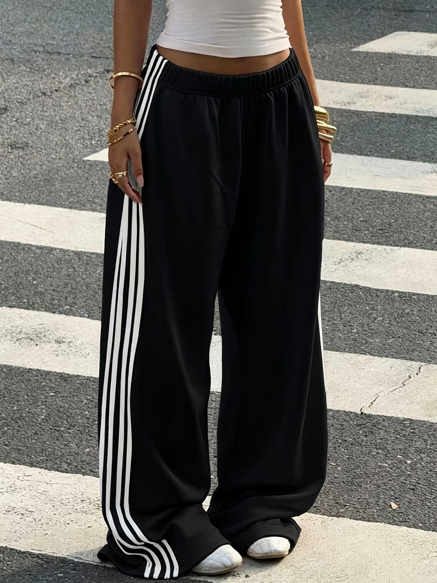 Women'S Contrast Color Casual Loose Joggers, Suitable for Back-To- And Daily Autumn/Winter Wear - Black/white