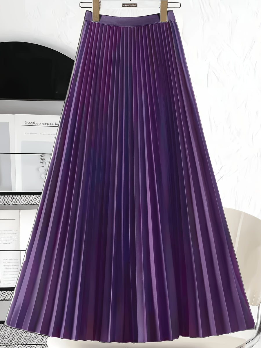 Women's Elegant -Line Pleated Skirt - Vertical Skirt with Vertical Pleat Design, Machine Washable Non-Stretch Polyester Suitable for Casual & Formal Wear, Solid Color Skirt for, Office, Wedding, Year-Round Outfits - Violet Blue