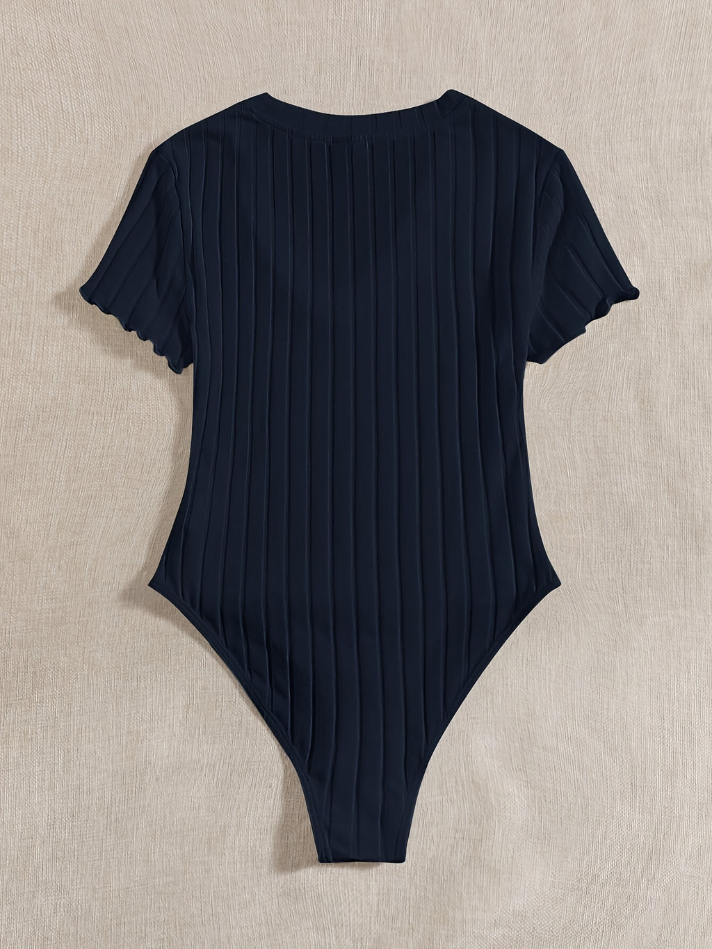 Lettuce Border Ribbed Bodycon Dress - Navy Color