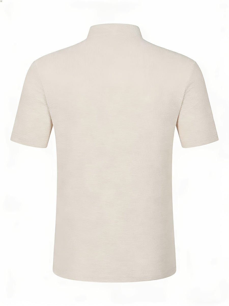 Men's Solid Color Patchwork T-Shirt, Simple and Elegant with a Vintage Button Design, Comfortable to Wear. Suitable for Spring, Summer, Home, Outings, and Travel Occasions, Showcasing a New Casual and Business Style - Khaki