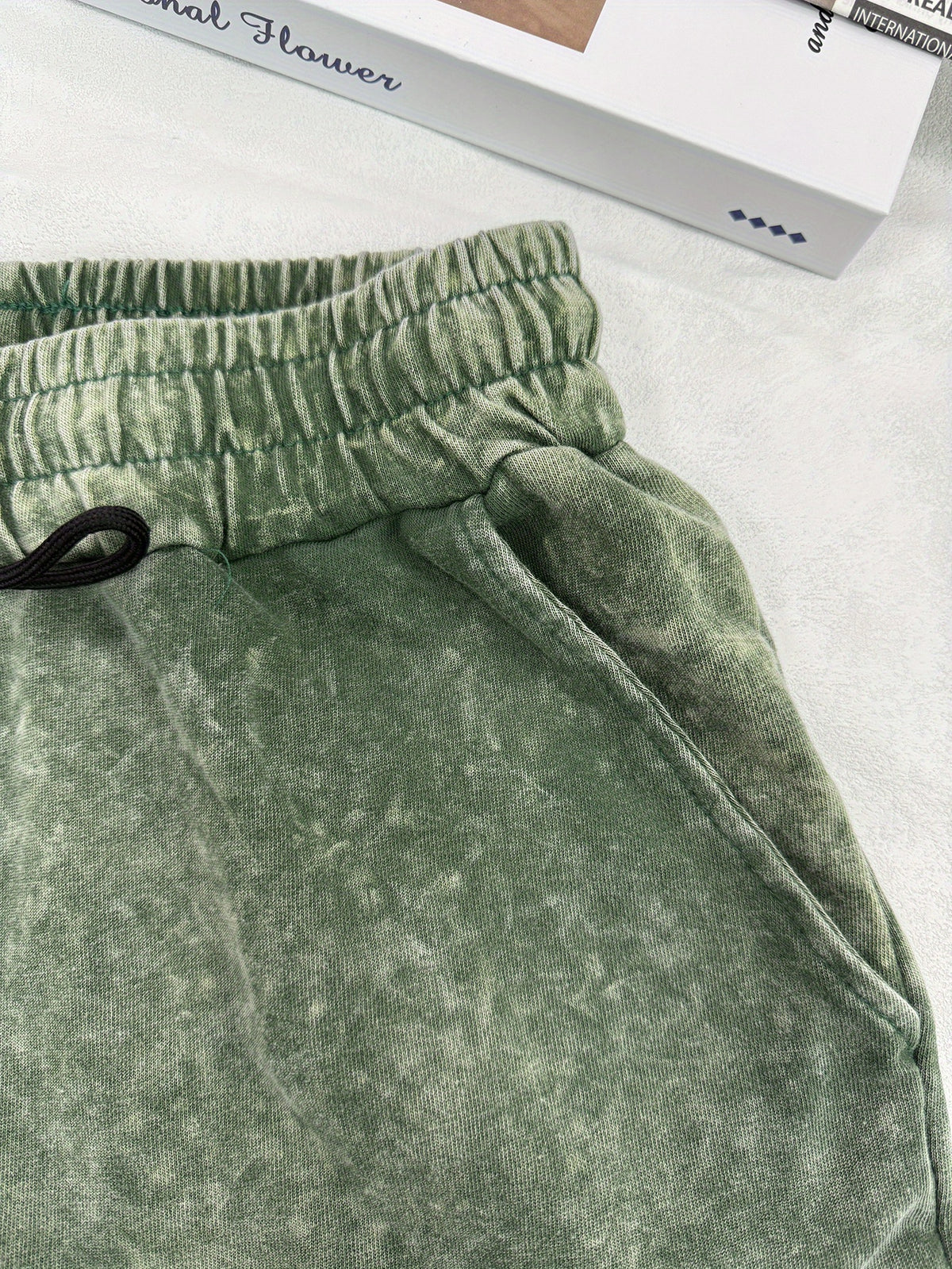 Small Niche Design, Fashionable and Trendy Patterns, Printed Women's Summer Retro Washed Distressed Shorts, Loose and Casual - Green