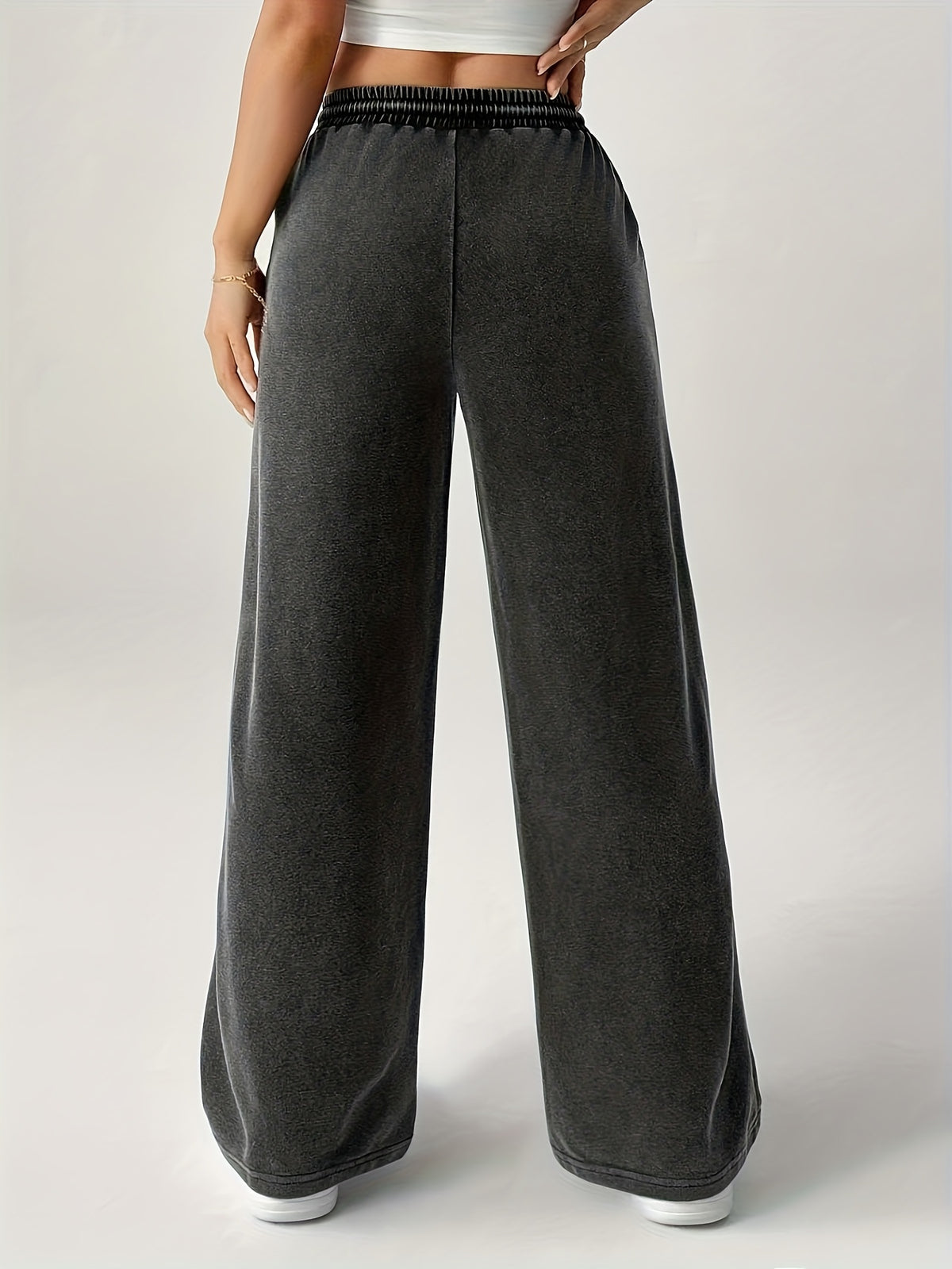 Autumn/Winter Limited Edition Snowflake Women's Fashion Drawstring Wide-Leg Sweatpants - Black
