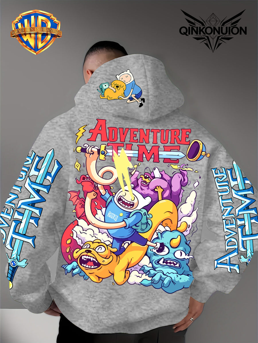 Warner Official Men'S Hoodie, Adventure Treasure Colorful Hot Blood Adventure Trend Printed Design, Machine Washable, Warm And Casual for Autumn And Winter, Daily Drawstring Hoodie, Multi-Functional Sports And Leisure Loose Version - Light Grey