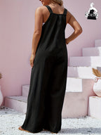 Plus Size - Spring Summer Women'S Plus Size Solid Color Button Bib Jumpsuit - Comfortable Casual Homewear (Front Length with Straps, Measure After Fastening Last Button) - Black