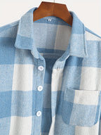 1pc of Plaid Casual Jacket, Casual Sports Jacket, Lapel Button Cardigan Jacket - Blue