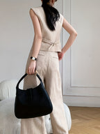 Stylish And High-End Two-Piece Set, Sleeveless Suit Vest Wide-Leg Pants, Casual And for Spring And Summer - Camel