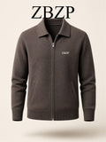 ZBZP Autumn/Winter Knitted Three-Dimensional Solid Color Lapel Sweater, Basic Knit Cardigan, Men's Fashion Knitwear Long-Sleeve Outerwear - Coffee Color