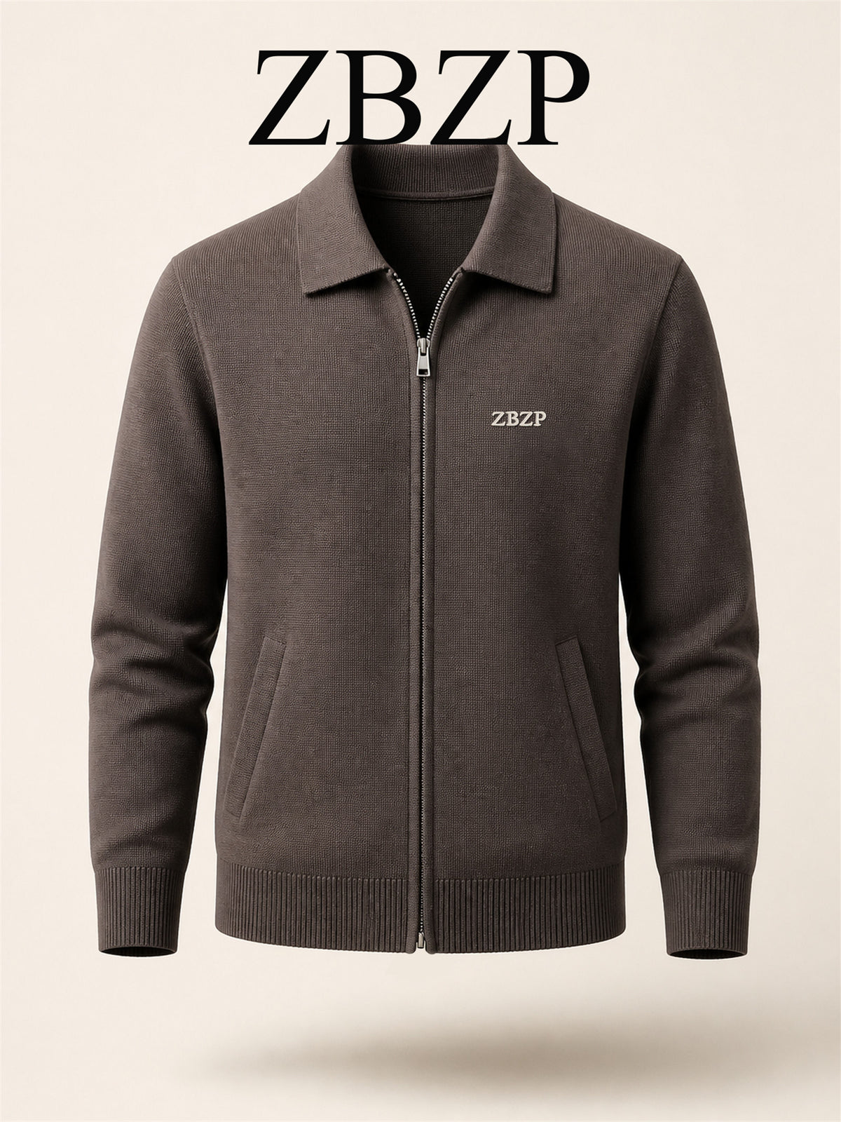 ZBZP Autumn/Winter Knitted Three-Dimensional Solid Color Lapel Sweater, Basic Knit Cardigan, Men's Fashion Knitwear Long-Sleeve Outerwear - Coffee Color