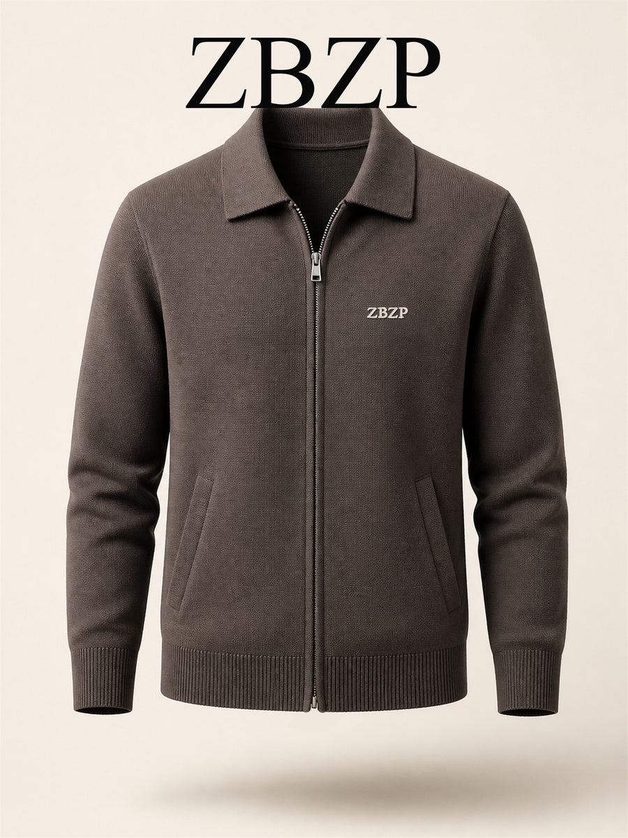 ZBZP Autumn/Winter Knitted Three-Dimensional Solid Color Lapel Sweater, Basic Knit Cardigan, Men's Fashion Knitwear Long-Sleeve Outerwear - Coffee Color