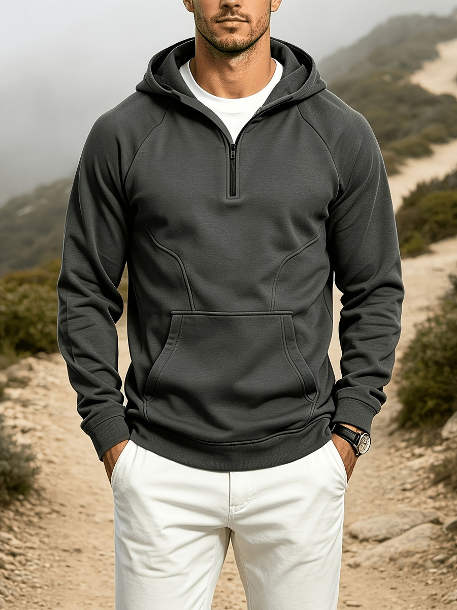 Heavyweight Autumn/Winter Men's Outdoor Sports & Fitness Spliced Hooded Loose Fit Inverted Triangle Sweatshirt - Dark Grey