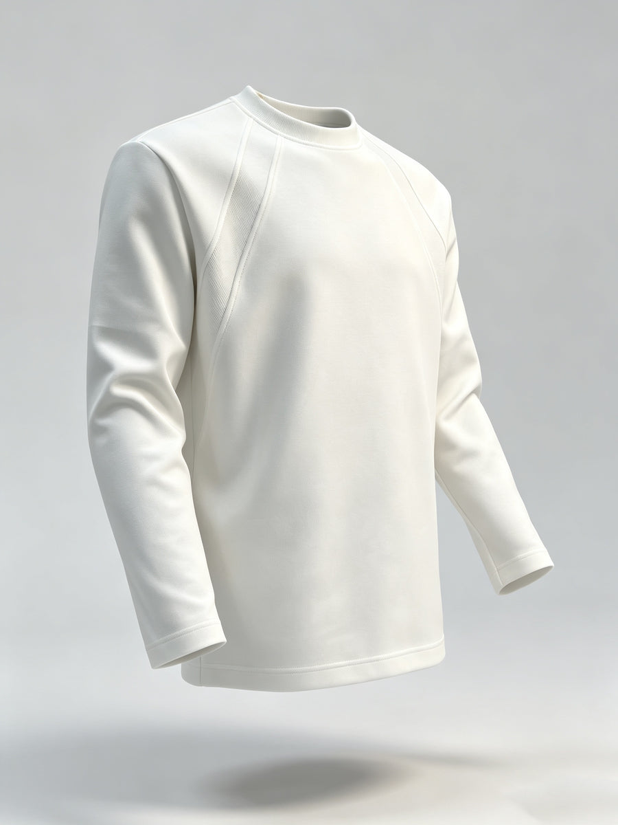 Men Raglan Crew Neck Long Sleeve Sweatshirt, Solid Color Loose Basic Pullover Top, Casual Daily Shirts for Spring Autumn - White