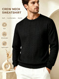 Men's Crew Neck Jacquard Sweatshirt, Fashionable and Versatile Sweatshirt for Spring and Autumn, Suitable for Outerwear or Layering, Features Three-Dimensional Visual Texture, Comfortable to Wear, Ideal for Casual, Vacation, Travel, and Home Wear - Black