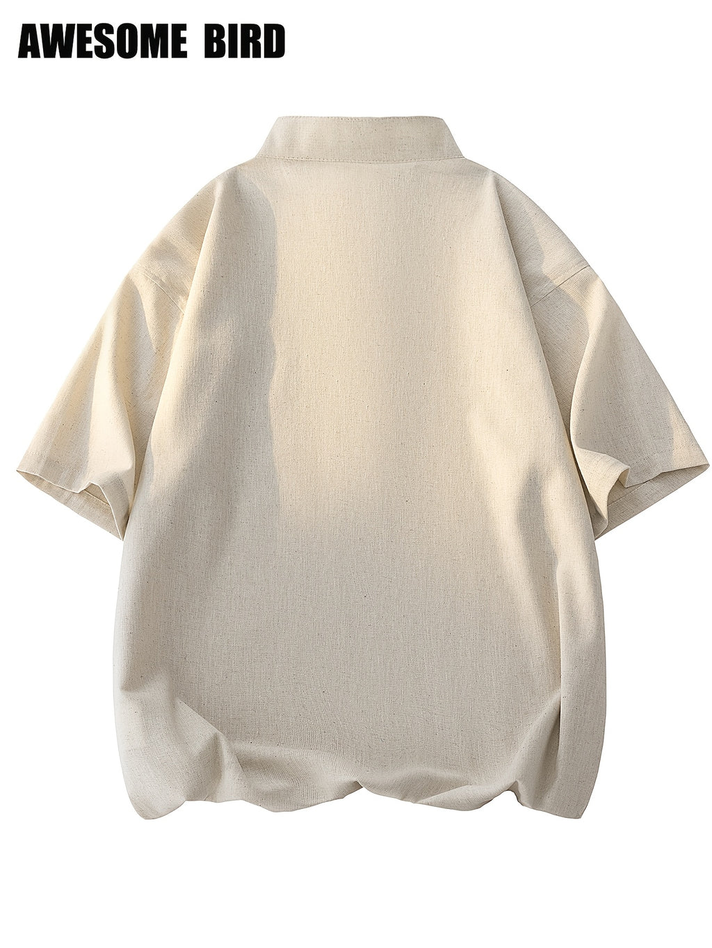 2026 Summer New Linen Short Sleeve Shirt Men'S Semi-High Neck Stand Collar Trendy Slight Loose Handsome Breathable Short Shirt - Off-white