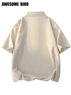 2026 Summer New Linen Short Sleeve Shirt Men'S Semi-High Neck Stand Collar Trendy Slight Loose Handsome Breathable Short Shirt - Off-white