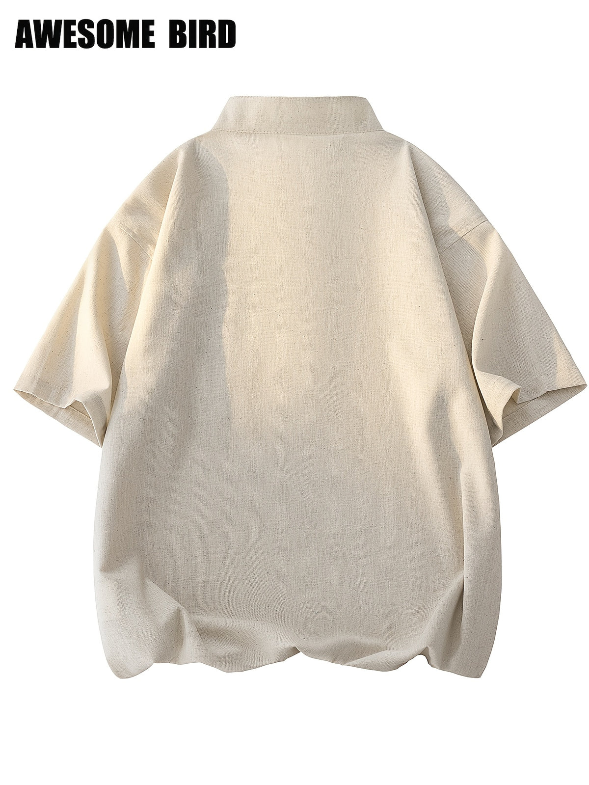 2026 Summer New Linen Short Sleeve Shirt Men'S Semi-High Neck Stand Collar Trendy Slight Loose Handsome Breathable Short Shirt - Off-white