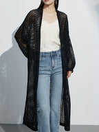 2026 Spring/Summer New Arrival Hollow-Out Long Cardigan Top for Women - Black