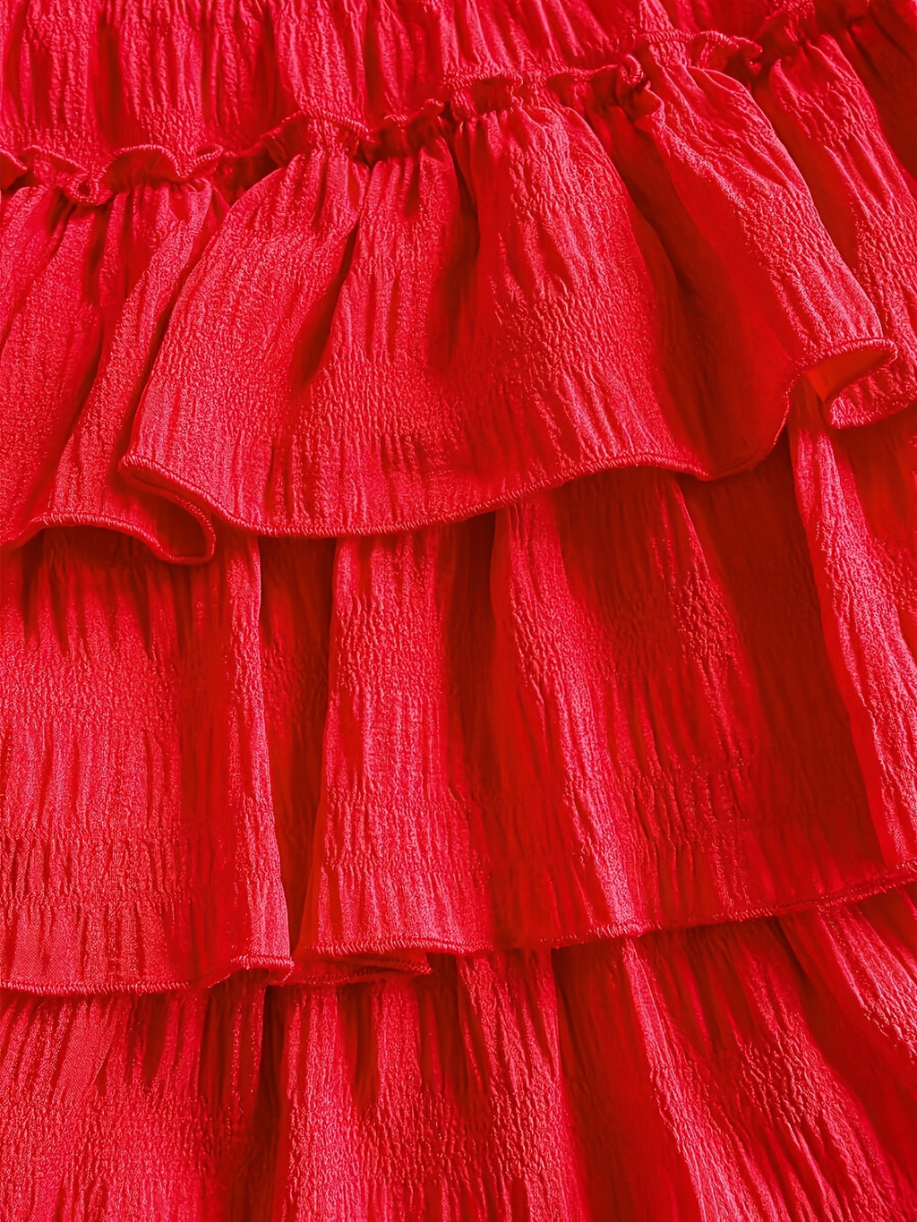 Casual Solid Color Ruffled Short Skirt, Holiday Layered Ruffled Short Skirt, Summer Short Skirt, Yellow Ruffled Short Skirt ZD1127248 - Red