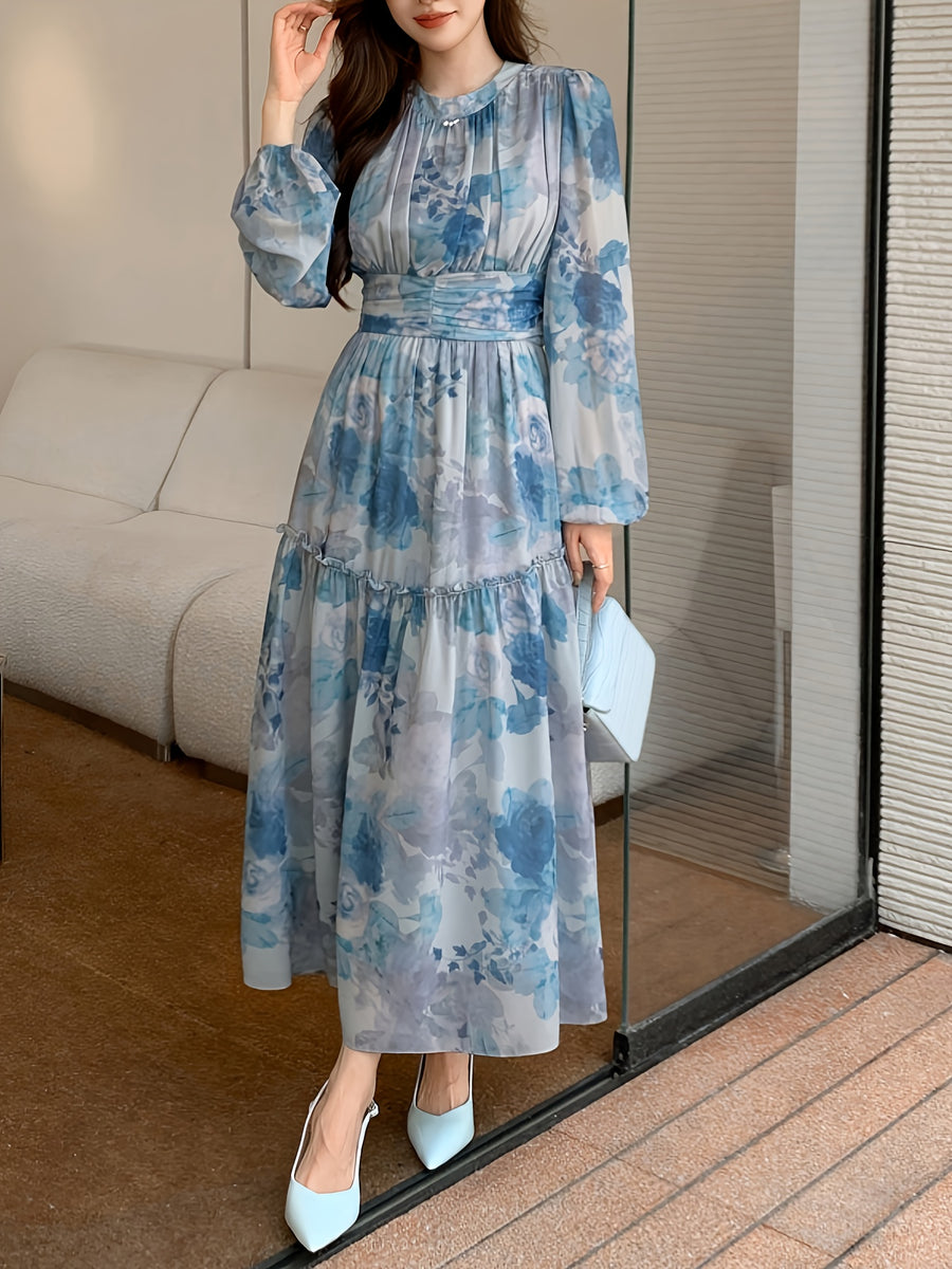 Women's Dress, Fashionable Elegant Solid Color Dress, Temperament Slim Fit Evening Gown - Azure