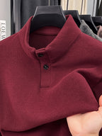 Men's Floral Yarn Stand Collar Long Sleeve Top, Multi-Color Options for Autumn, Half-Button Pullover Base Layer, Fine, Skin-Friendly, and Comfortable Fabric, Suitable for Business Commuting and Business Trips, Loose and Casual Men's Wear for Fishing - Red