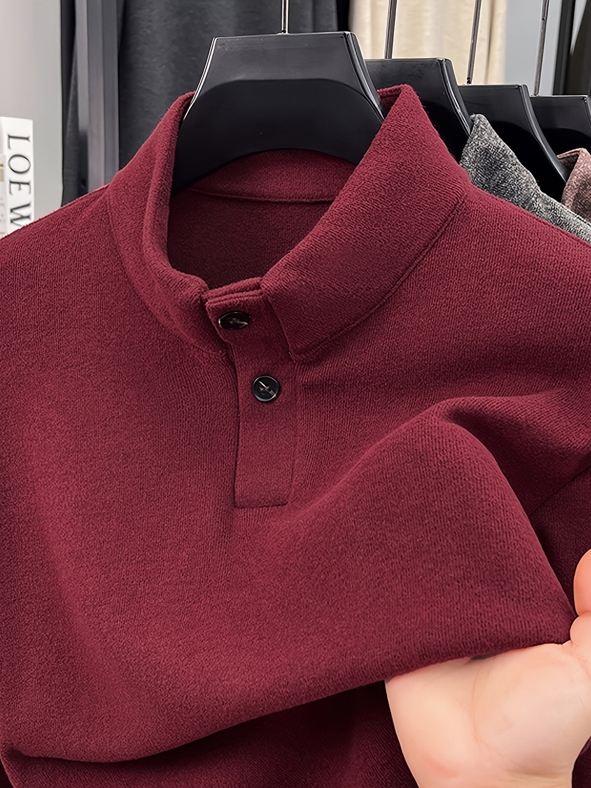 Men's Floral Yarn Stand Collar Long Sleeve Top, Multi-Color Options for Autumn, Half-Button Pullover Base Layer, Fine, Skin-Friendly, and Comfortable Fabric, Suitable for Business Commuting and Business Trips, Loose and Casual Men's Wear for Fishing - Red