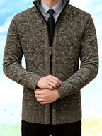 Autumn and Winter Casual Sweater Cardigan Jacket for Men, Thick Zipper Jacket with a Slightly Loose Three-dimensional Cut, Hiding Flesh and Slimming Without Dragging, Easily Creating a Fashionable Business Image (only Includes 1 Jacket) - Coffee Color