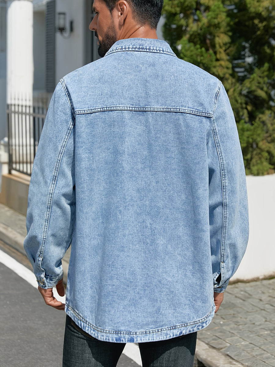 Men'S Long Denim Jacket in a Thick Style, Fashionable And Trendy for Young Men, Perfect for Streetwear - Light Blue