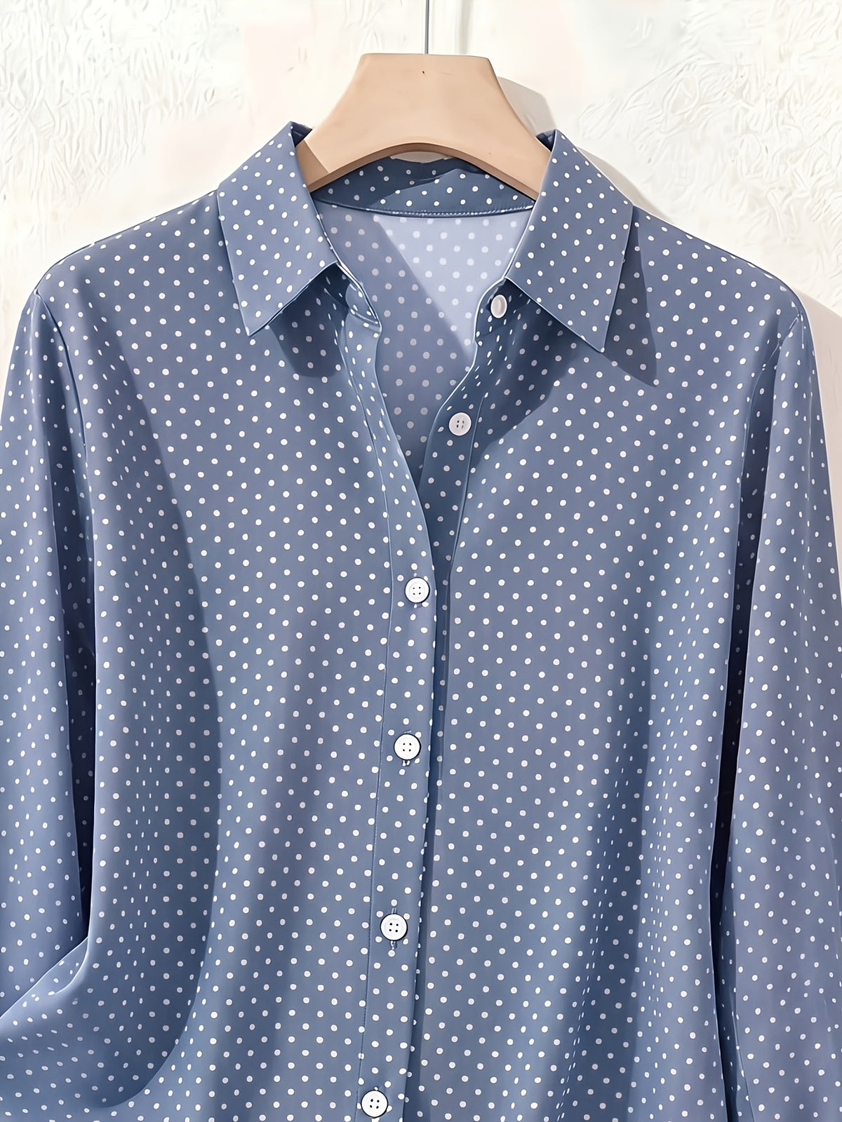 Elegant Fashion Single-Button Women'S Spring Autumn Long Sleeve Polka Dot Shirt - Blue