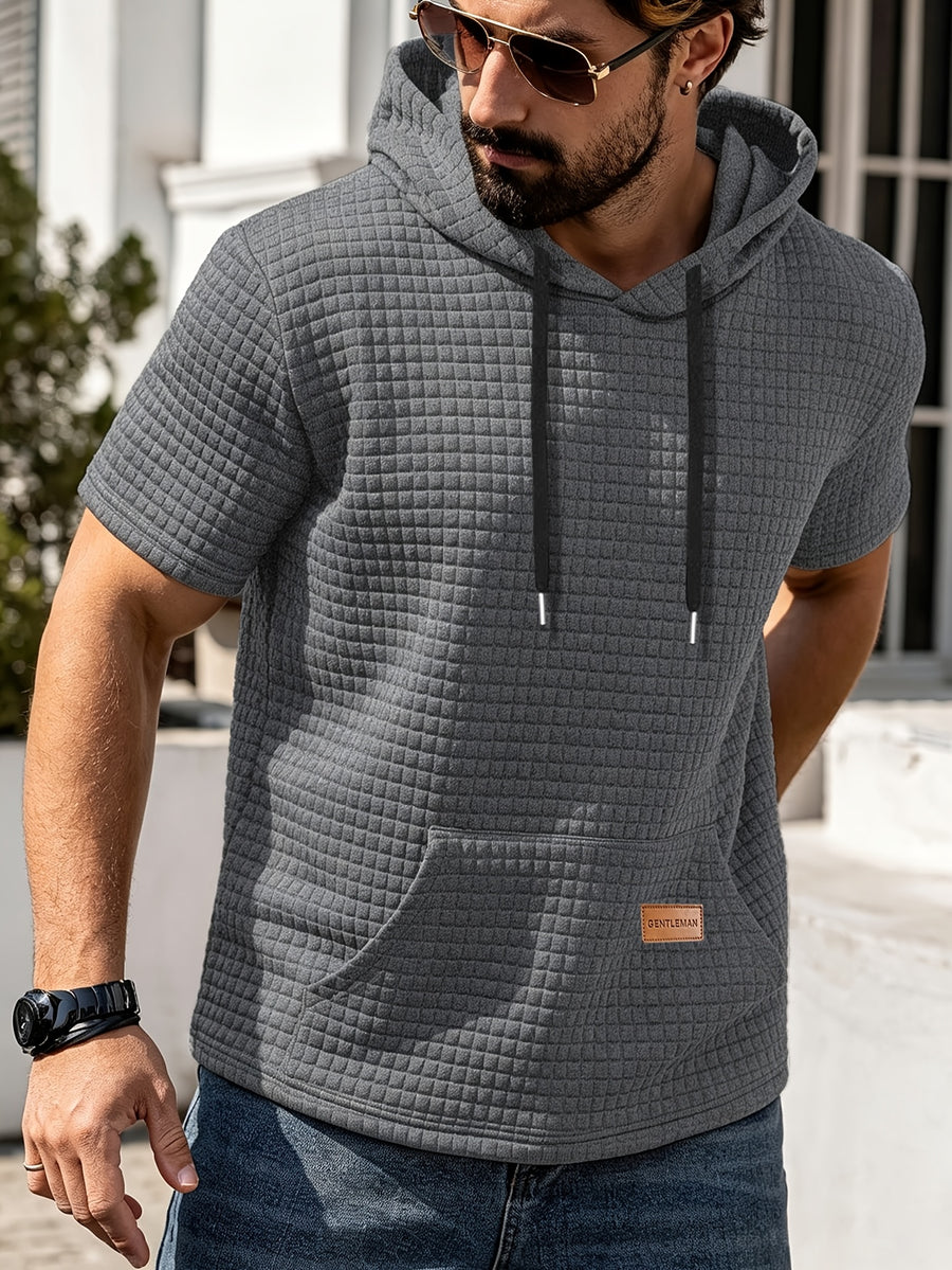Men's Casual Summer New Arrival Short-Sleeve Versatile Fashionable Sporty Comfortable Trendy Loose Waffle Knit Hooded T-Shirt - Dark Gray