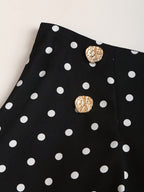 Women'S Elegant Commuter Temperament Polka Dot Side 2pcs Metal Buckle Half Skirt - Black