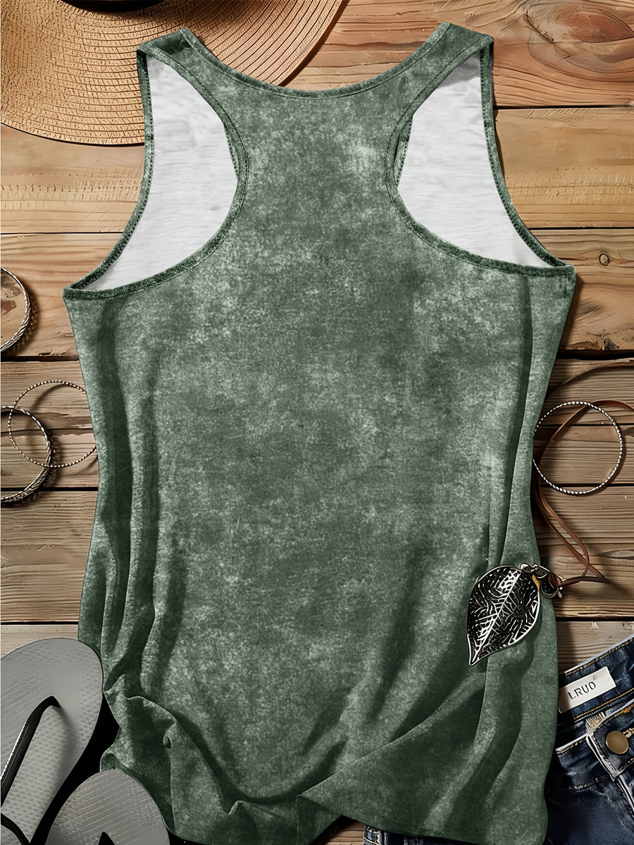 Arabic Numeral & '30' Letter Print Vest - All-Over Base Layer Suitable for Travel,, Outdoor | Machine Washable Sleeveless Top with Number | Casual Round Neck Wear for Streetwear and Year-Round Use - Ocean Green