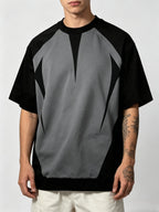 Men's Digital Print T-Shirt, Summer Geometric Line Short Sleeve, Loose Fit, Comfortable, Breathable, Versatile, Trendy, Minimalist Style, Black, White, and Gray Color Palette, Crew Neck, Casual Sportswear Top, High Street Fashion, Versatile Style - Mixed colors