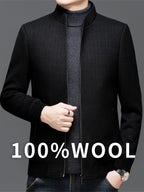 Pearson OBM Autumn/Winter New Men's Sheep Tweed Overcoat, Thickened Windbreaker, Short Youth Fashion Tweed Jacket ZL - Black