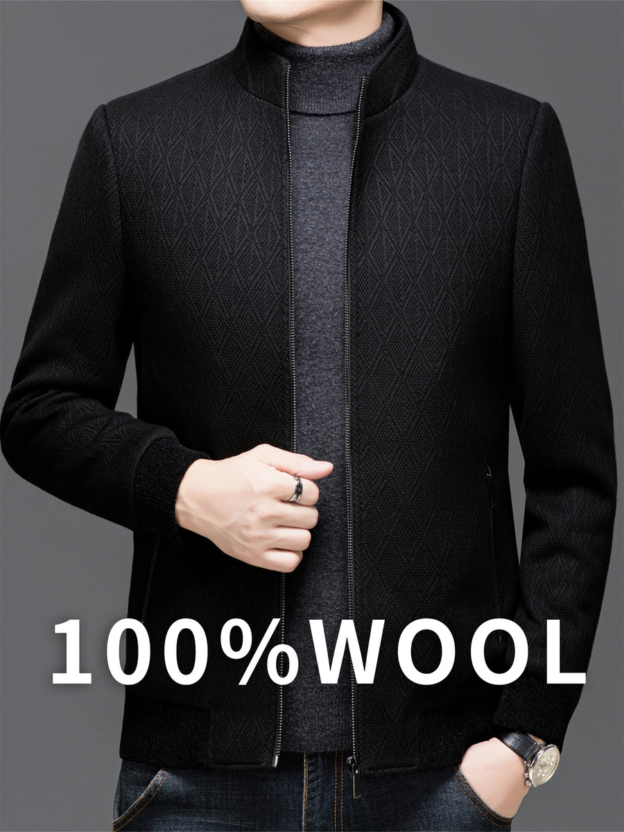 Pearson OBM Autumn/Winter New Men's Sheep Tweed Overcoat, Thickened Windbreaker, Short Youth Fashion Tweed Jacket ZL - Black