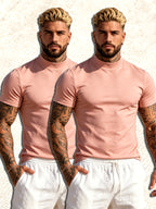 2pcs Spring/Summer New Arrival Men's Tops, Fashionable Sporty Mid-High Neck Short Sleeve Outerwear, Casual, Comfortable, Lightweight, Skin-Friendly, Trendy, Versatile, Refreshing, and Durable - Mixed Color 8