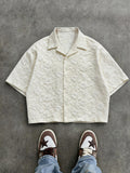 Men'S Fashion New Three-Dimensional Floral Jacquard Fabric Shirt, Full Texture with Rich Layers, Breathable And Light, Not Stuffy. Classic Cuban Collar Design, Summer Lazy And Casual Yet Refined, Daily Commute - Apricot