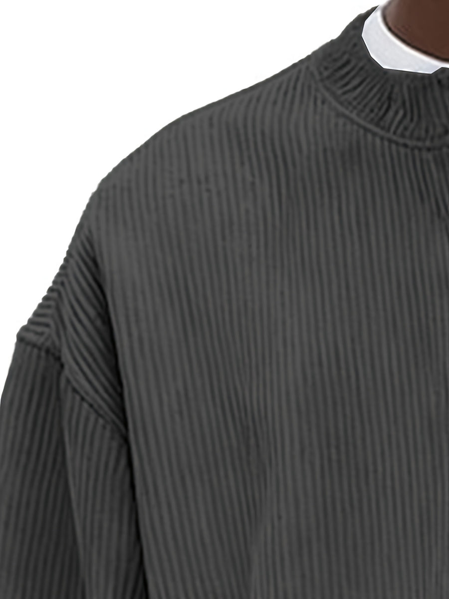 Men's Corduroy Half-Zip Knit Sweatshirt, Casual Versatile -Lined Long Sleeve Top, Autumn Winter Casual Loose Knitwear, Trendy Versatile Multiple Colors Available - Dark Gray
