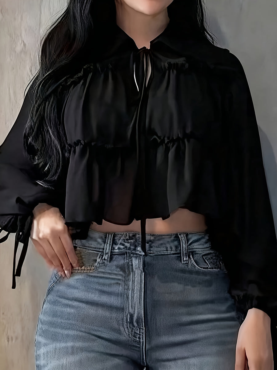 Women's Chiffon Shirt Vacation Beach Shirt - Black