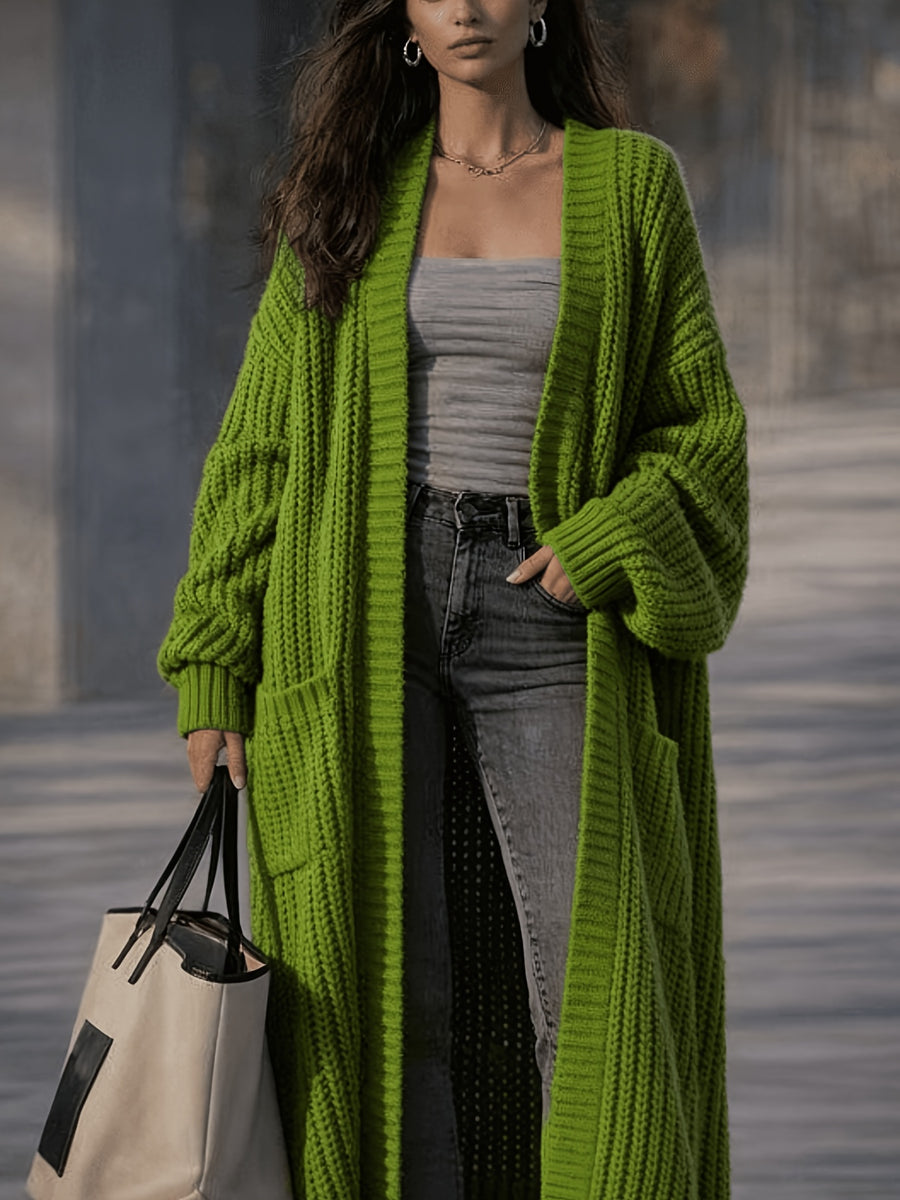 Women'S Solid Color Cardigan Sweater, Casual Long Sleeve Open Front Cardigan - Olive