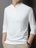 Men's Henley Neck Long Sleeve Base Layer Shirt, Slim Fit but Not Tight, Suitable for Middle-Aged Men, with a Light Business-Casual Vibe. -SINBOS - White