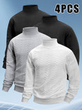 4pcs Men's Stand Collar Knit Textured Long-Sleeve Sweatshirt, Fashionable Comfortable Breathable Casual Sportswear, Solid Color Versatile Trendy Athletic Top, Pilling-Resistant, Ribbed Cuffs, Suitable for Outdoor Sports, Daily Wear, Running, Fitness - Black+Black+Natural White+Light Gray